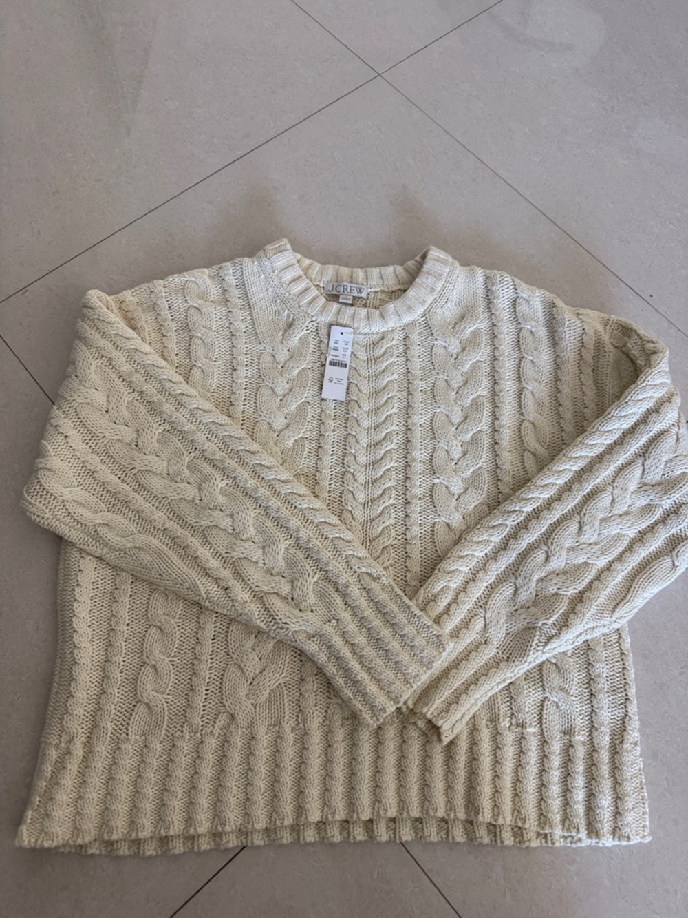 J.Crew Women’s Ivory Lace Cable Knit Sweater - Large